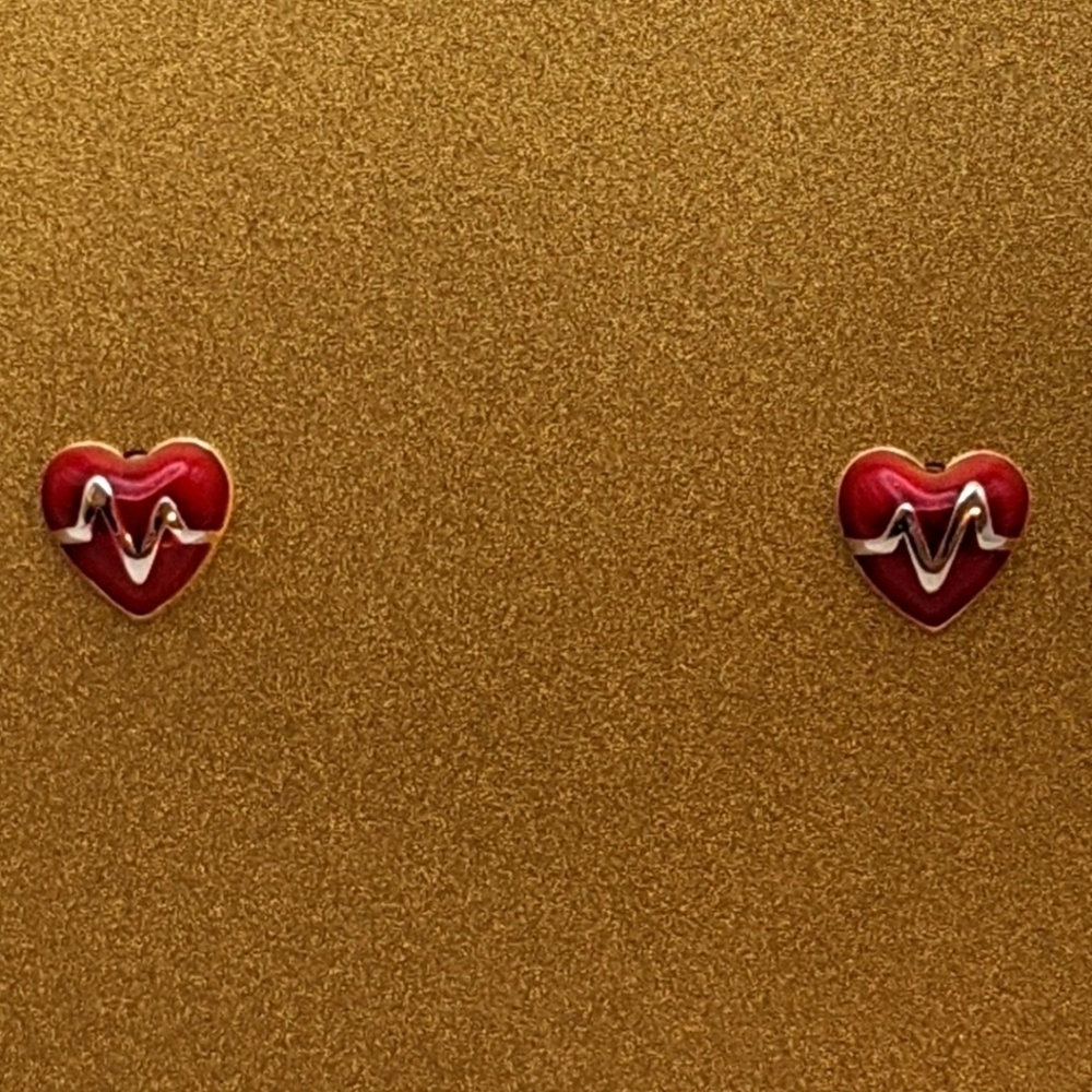 Red heart sterling silver stud earrings